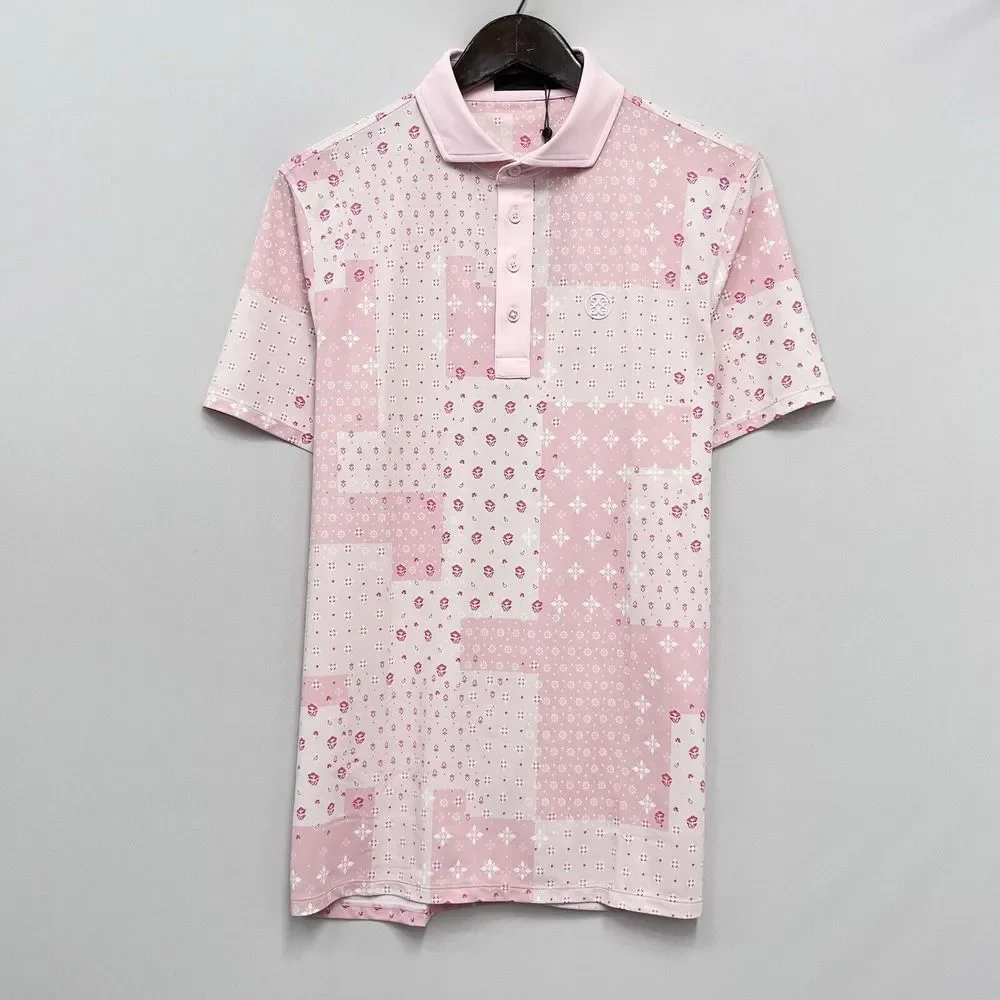 G/Fore NEW WITH TAGS Men's Size Medium Boro Patch Tech Golf S/S Polo Pink Floral - Picture 2 of 9